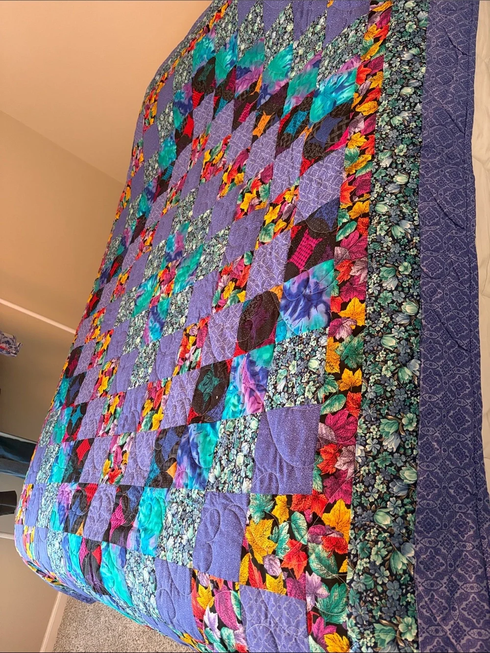 Handmade Multicolor Patchwork Quilt - Purple & Teal